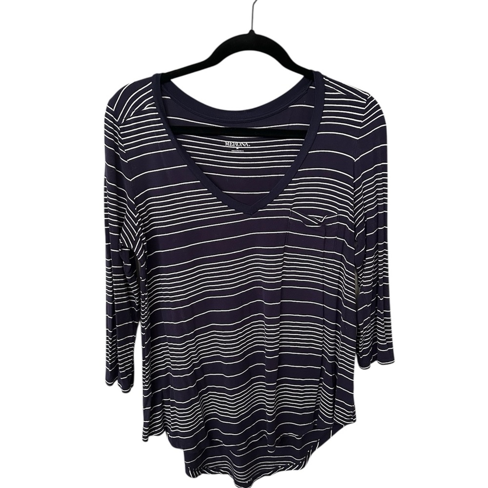 Navy and White Striped 3/4 Length Sleeve Top